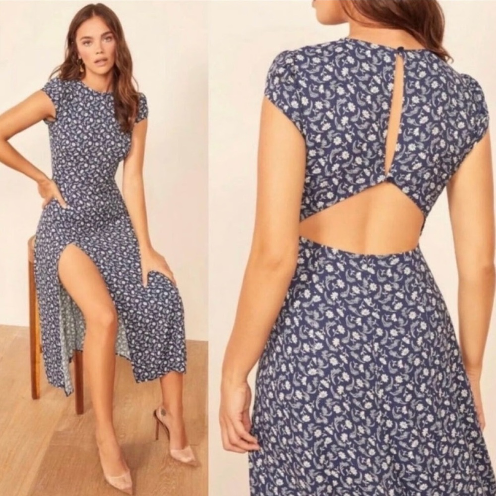 Reformation Navy Blue Floral Dress